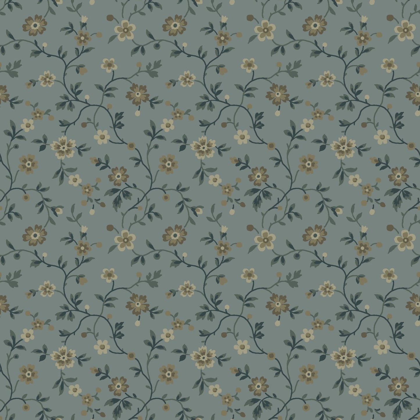 Dark & Stormy- Blue Floral Vine: Sold by the 1/2 yard