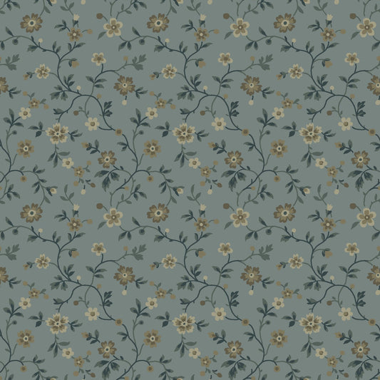 Dark & Stormy- Blue Floral Vine: Sold by the 1/2 yard