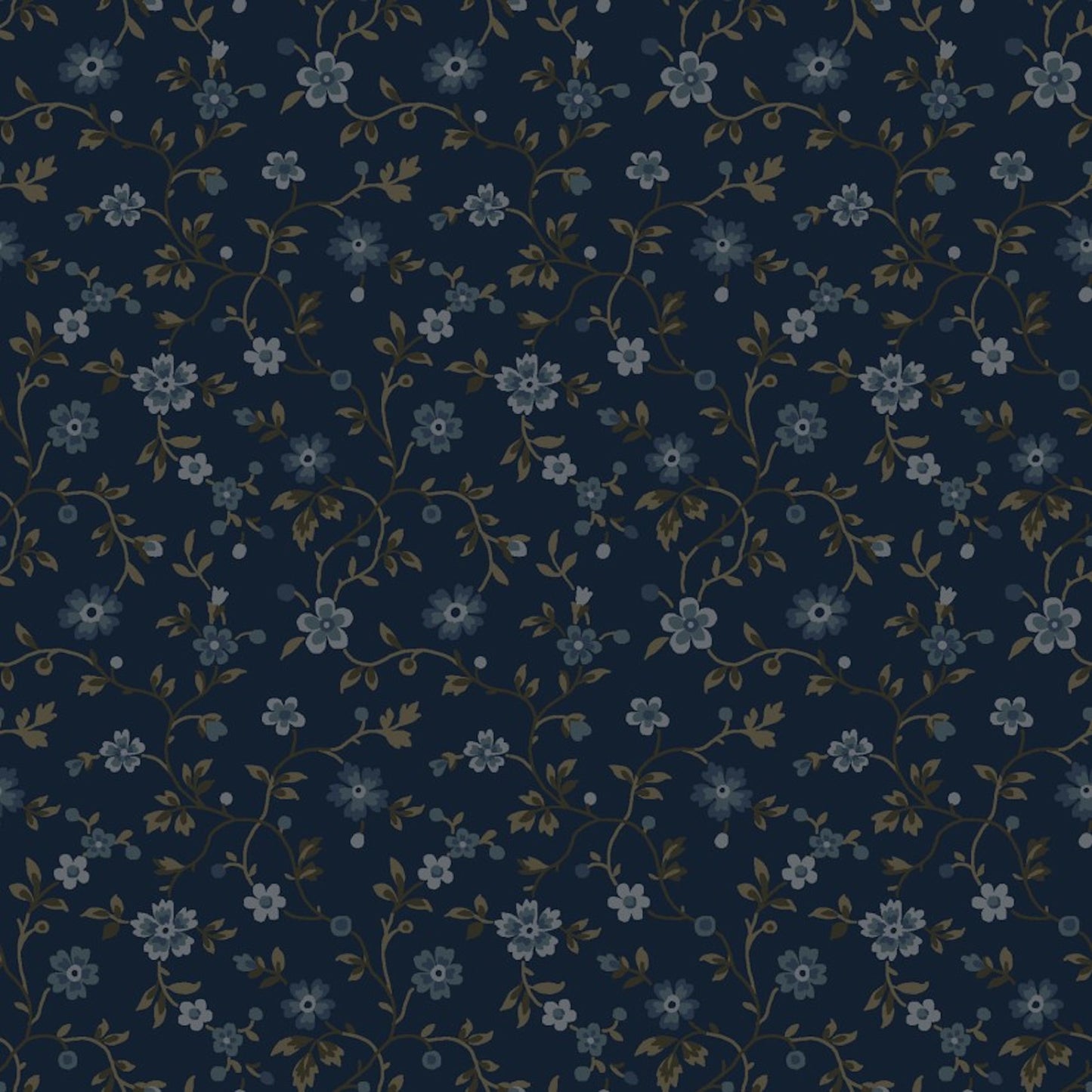 Dark & Stormy- Navy Floral Vine: Sold by the 1/2 yard