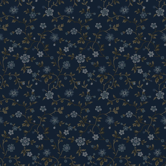 Dark & Stormy- Navy Floral Vine: Sold by the 1/2 yard