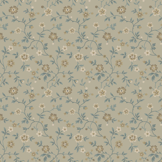 Dark & Stormy- Taupe Floral Vine: Sold by the 1/2 yard