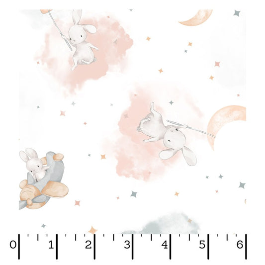 Honey Bunny- White Bunny in the Clouds: Sold by the 1/2 yard