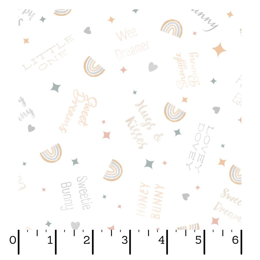 Honey Bunny- White Bunny Words: Sold by the 1/2 yard