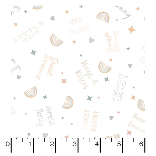 Honey Bunny- White Bunny Words: Sold by the 1/2 yard