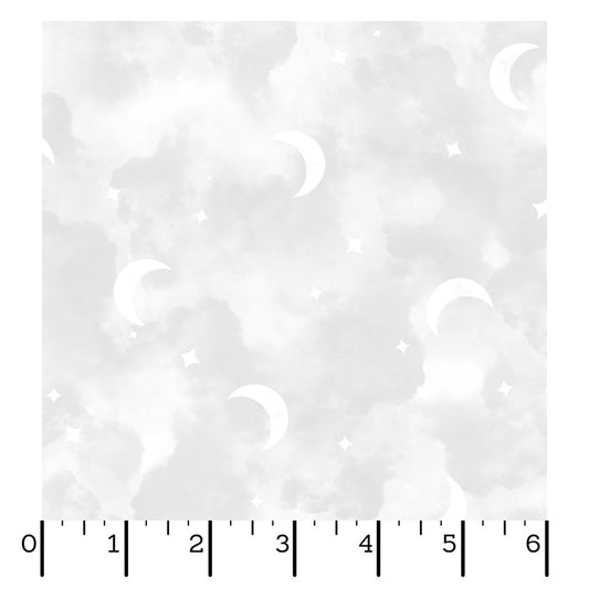 Honey Bunny- Light Gray Clouds and Moons: Sold by the 1/2 yard