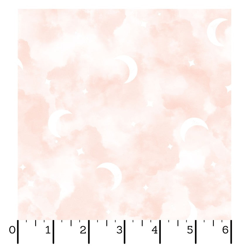 Honey Bunny- Light Pink Clouds and Moons: Sold by the 1/2 yard