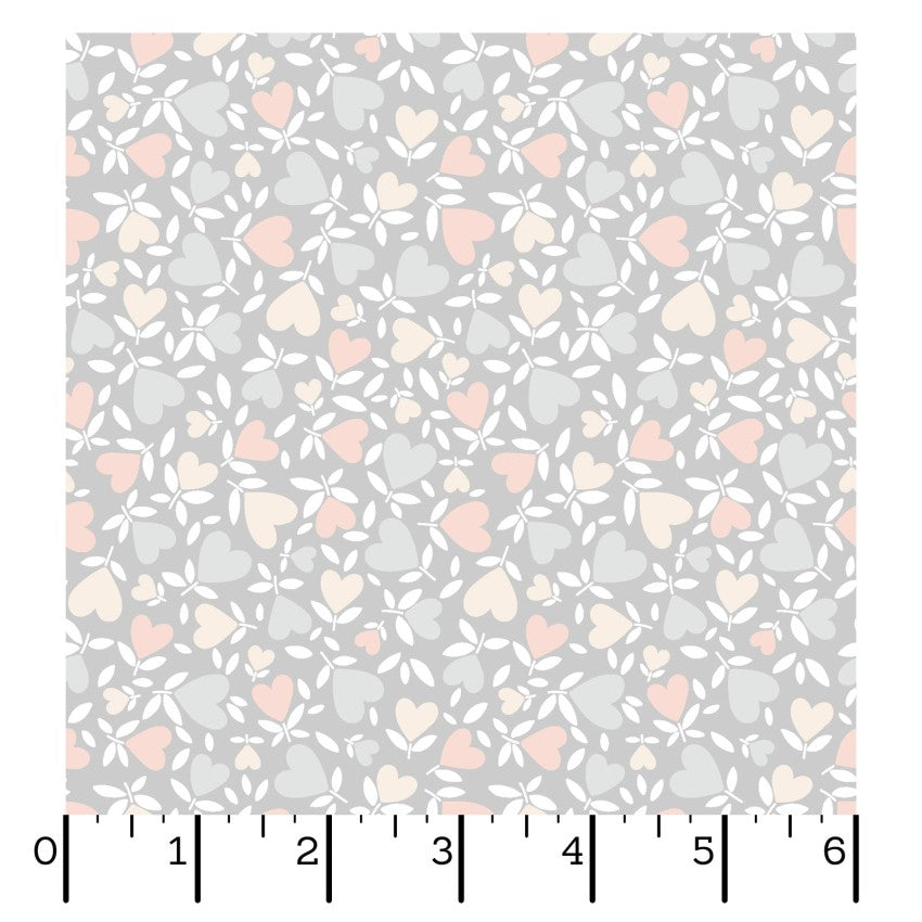 Honey Bunny- Light Gray Hearts: Sold by the 1/2 yard