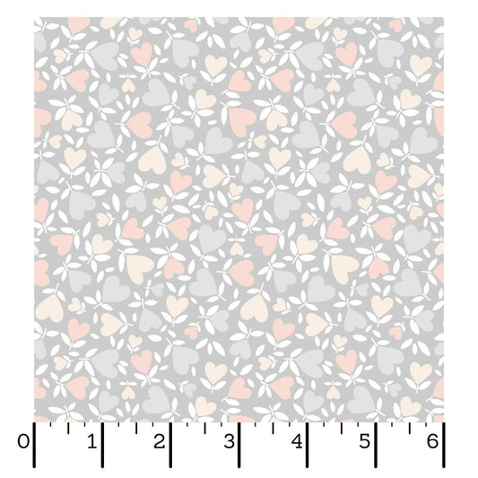 Honey Bunny- Light Gray Hearts: Sold by the 1/2 yard