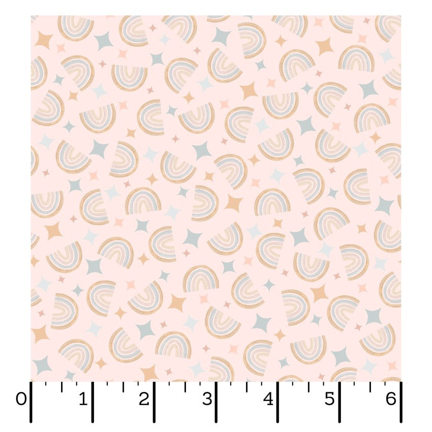 Honey Bunny- Light Pink Rainbows: Sold by the 1/2 yard