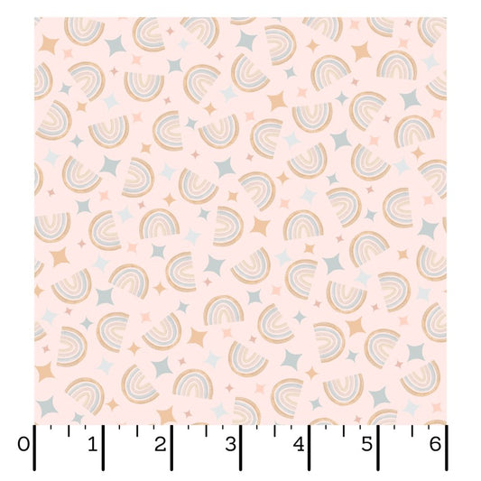 Honey Bunny- Light Pink Rainbows: Sold by the 1/2 yard