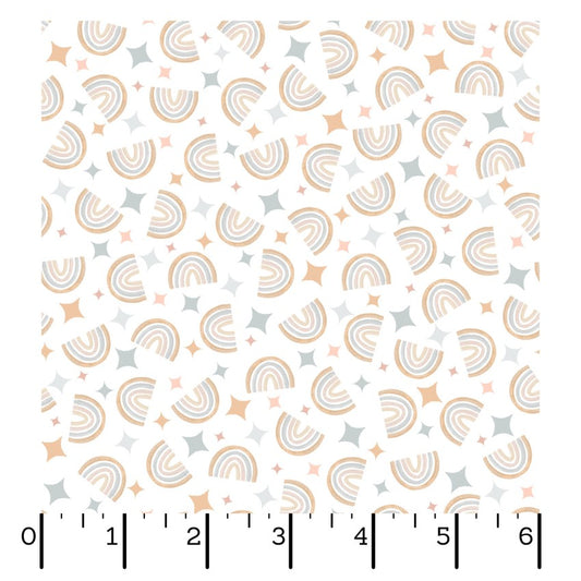 Honey Bunny- White Rainbows: Sold by the 1/2 yard