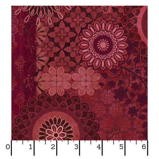 Operetta- Maroon/Red Patchwork: Sold by the 1/2 yard