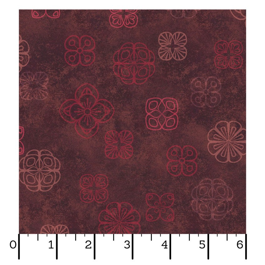 Operetta- Maroon Floating Flowers: Sold by the 1/2 yard
