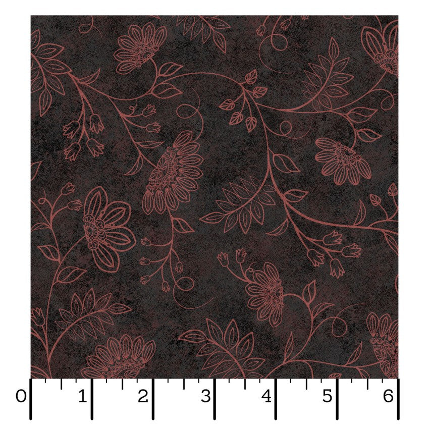 Operetta- Black Flowering Vines: Sold by the 1/2 yard