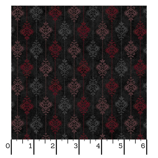 Operetta- Black Damask Stripe: Sold by the 1/2 yard