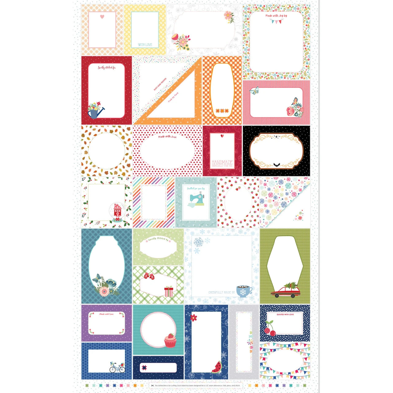 Stitched With Love- 27" Label Panel: Sold by the PANEL