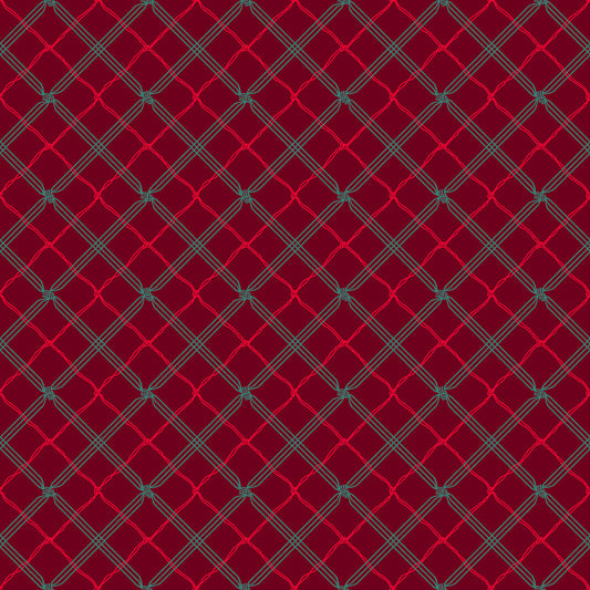 Holiday Stitches- Deep Red Plaid: Sold by the 1/2 yard