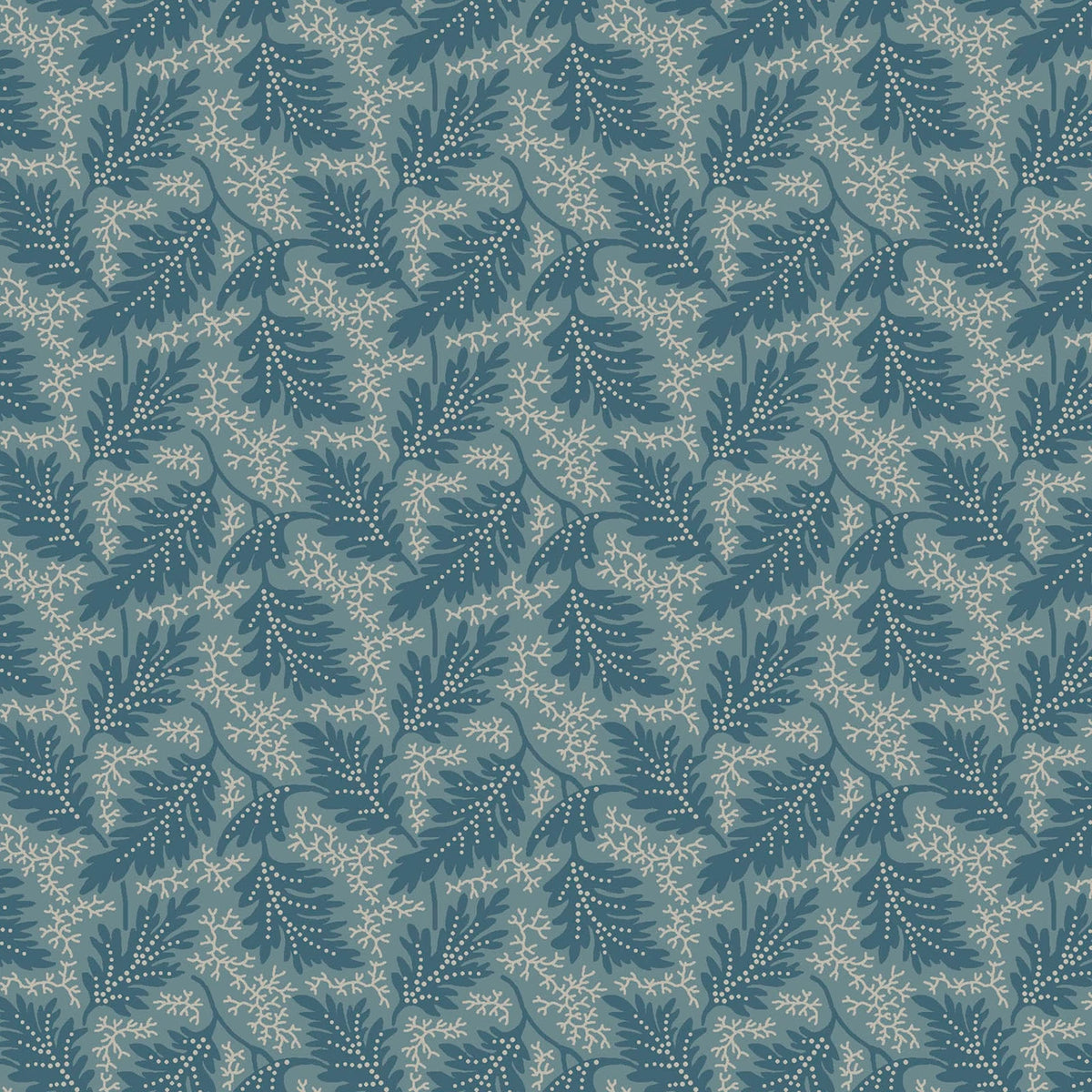 Midnight Bloom- Teal Leaves: Sold by the 1/2 yard