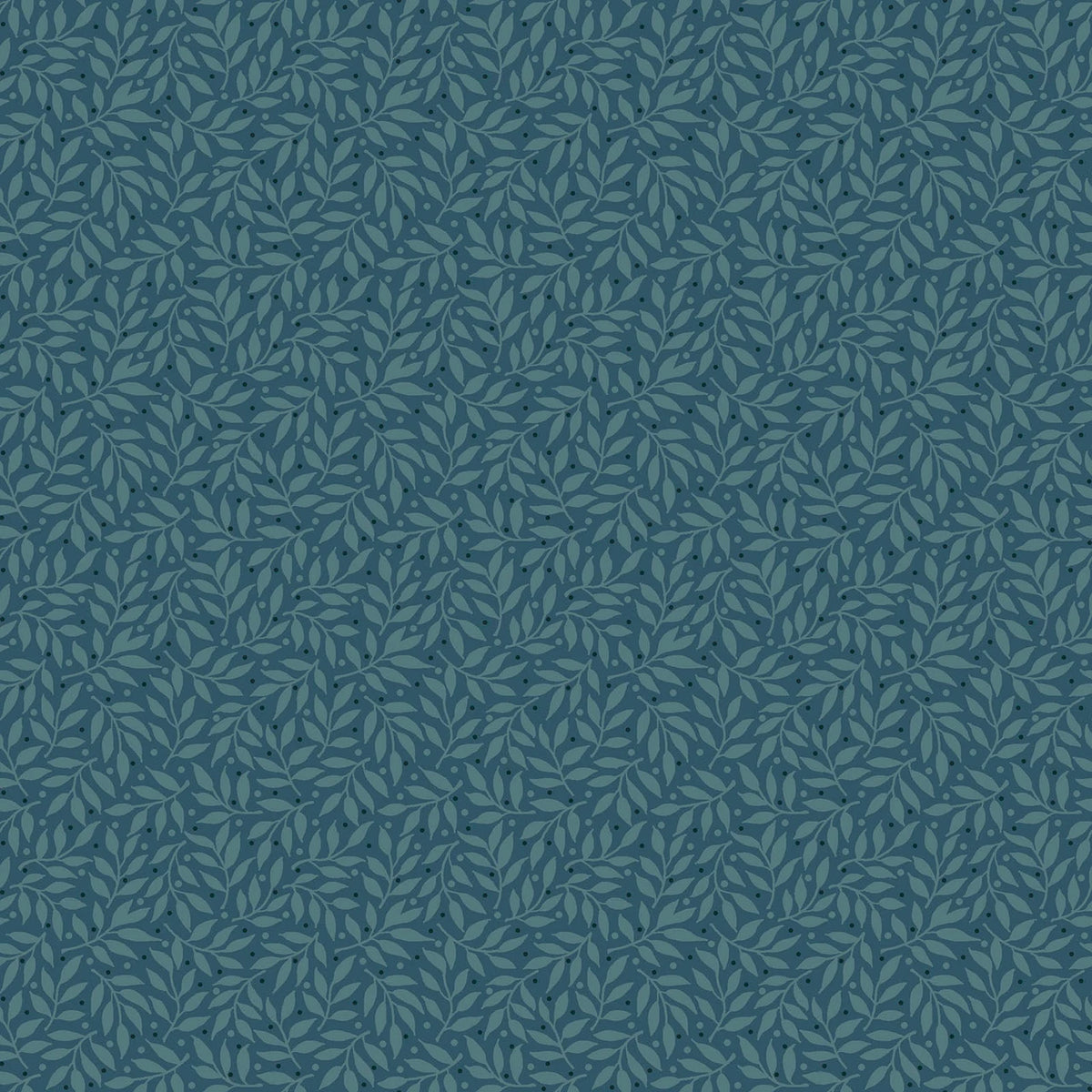 Midnight Bloom- Teal Blue Leaf Vine: Sold by the 1/2 yard