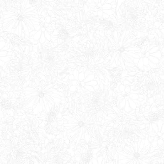 Solitaire- Ultra White Blossom: Sold by the 1/2 yard