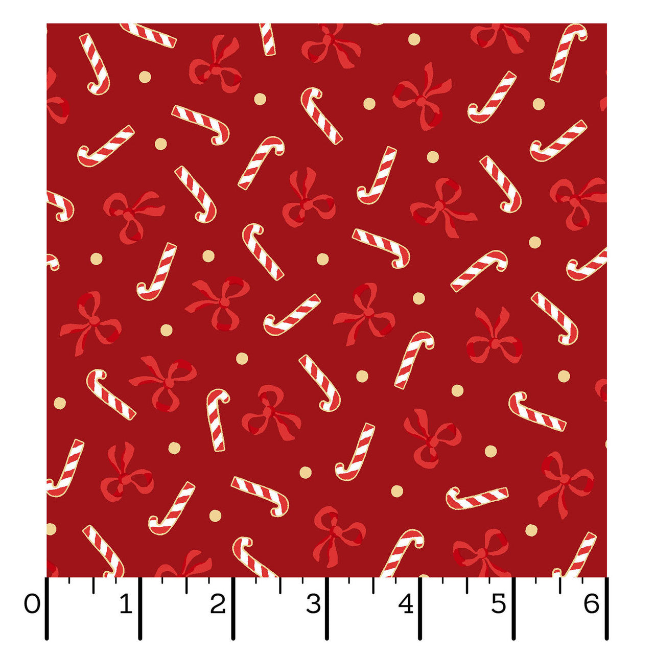 Merry Mix- Metallic Red Candy Canes & Bows: Sold by the 1/2 yard