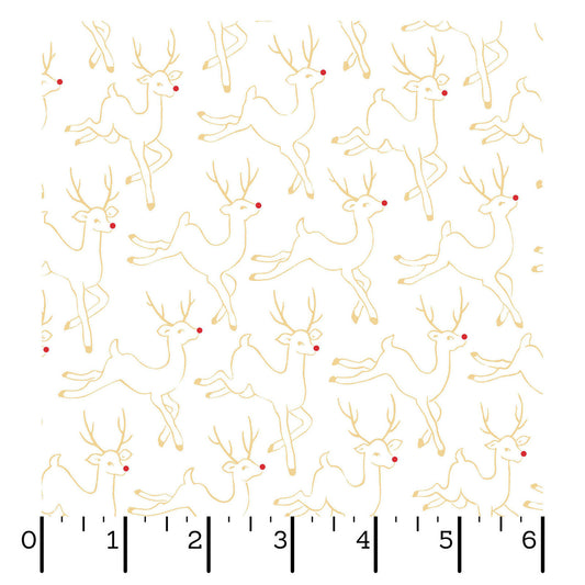 Merry Mix- Metallic White Deer: Sold by the 1/2 yard