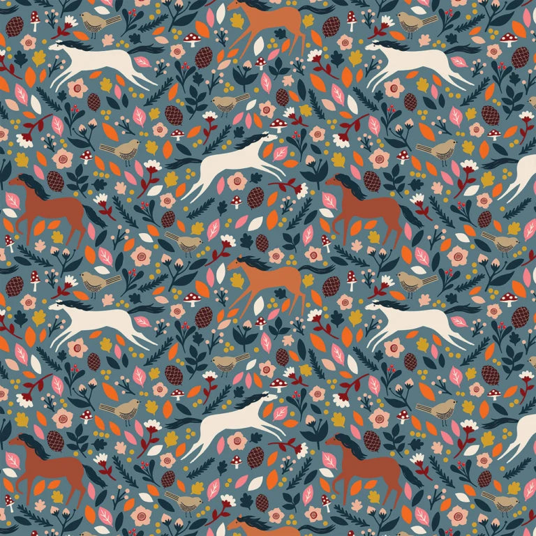New Forest- Blue Wild Ponies: Sold by the 1/2 yard
