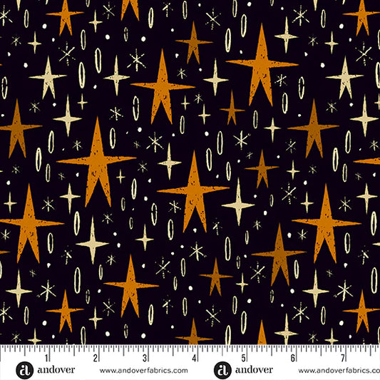 Nevermore- Black Tall Stars: Sold By The 1/2 Yard.