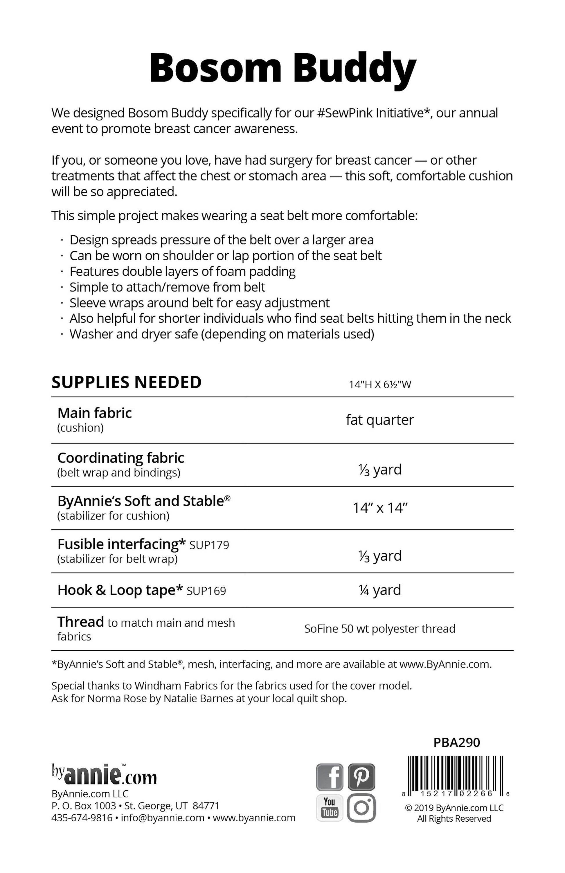 Bosom Buddy Seat Belt Cushion Pattern JDawn's Fabrics & More