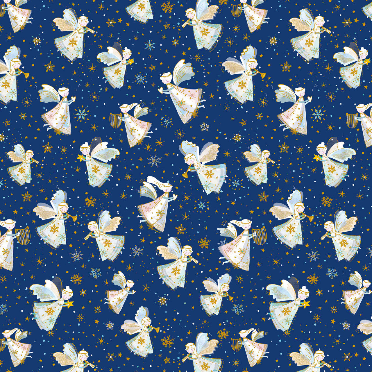 Turnowsky Treasures- Dark Blue Allover Angels: Sold by the 1/2 yard