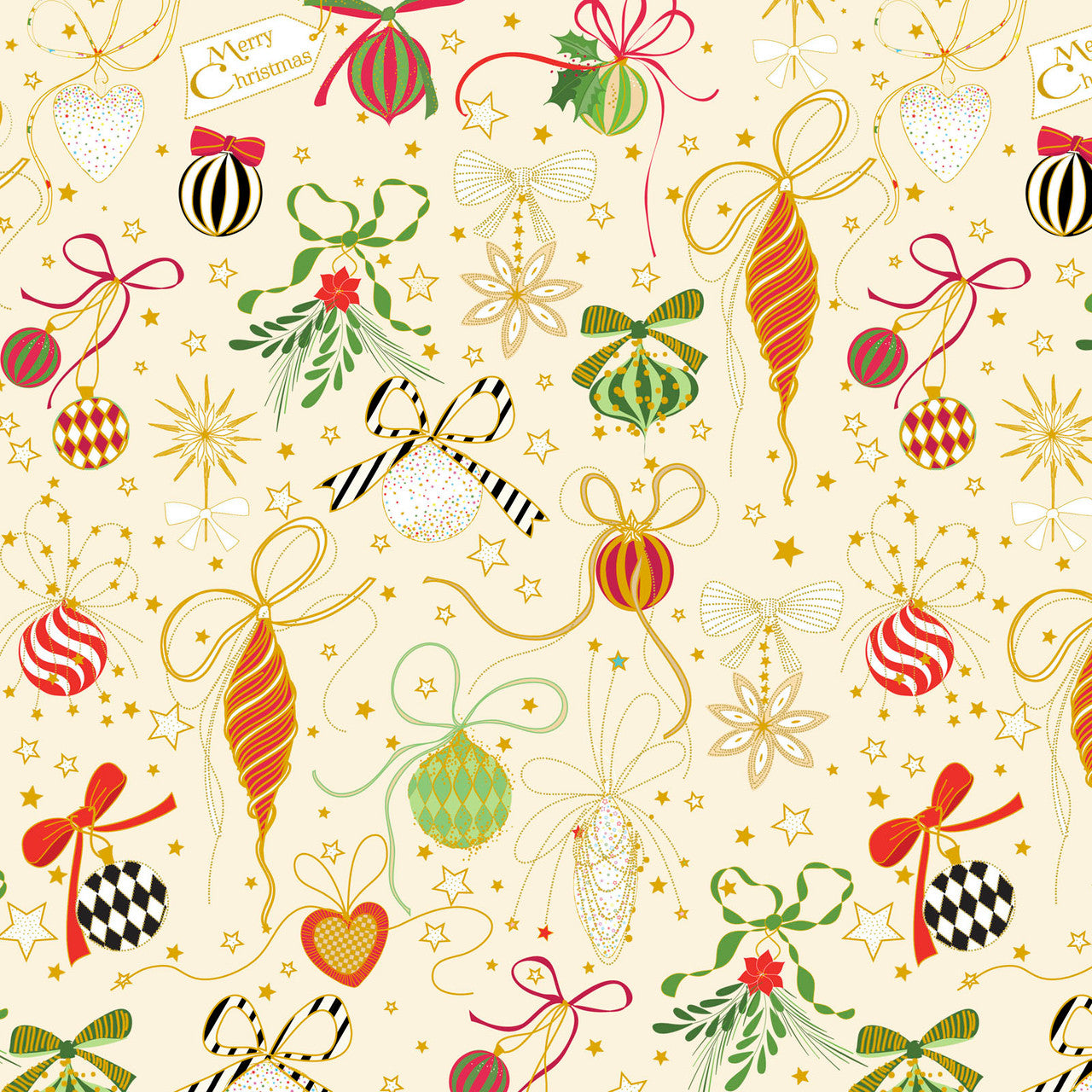 Turnowsky Treasures- Ecru Antique Ornaments: Sold by the 1/2 yard