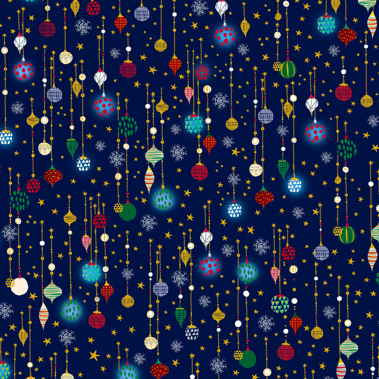Turnowsky Treasures- Navy Ditzy Glowing Ornaments: Sold by the 1/2 yard