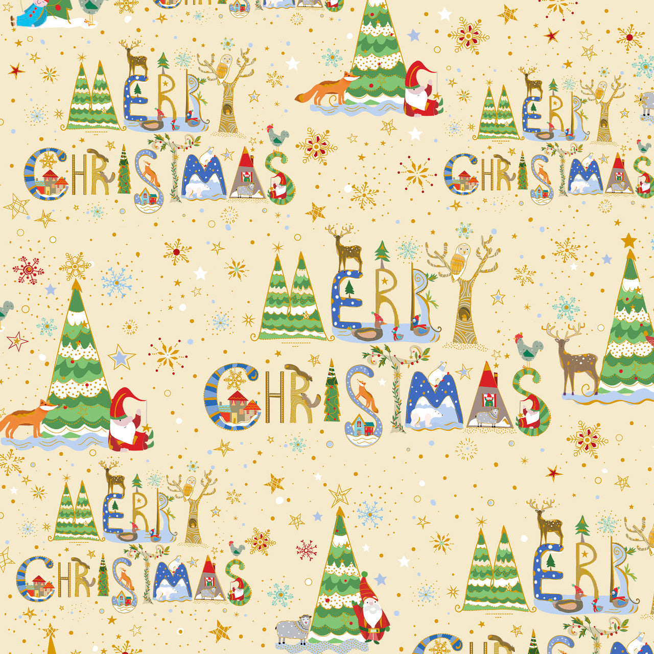 Turnowsky Treasures- Ecru Merry Christmas Lettering: Sold by the 1/2 yard