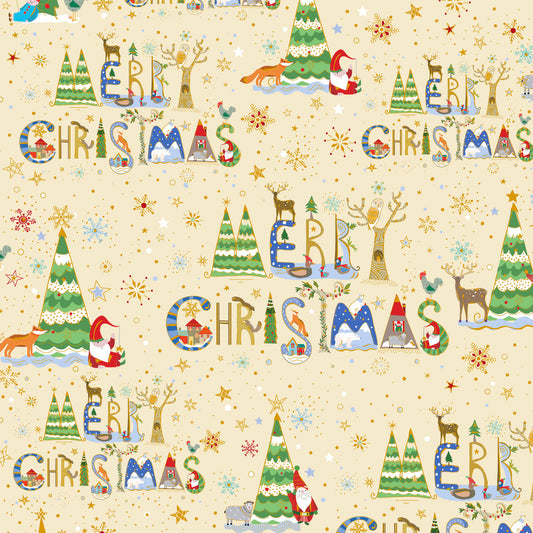 Turnowsky Treasures- Ecru Merry Christmas Lettering: Sold by the 1/2 yard