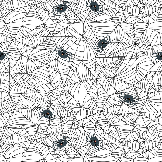 Not Scary- White Spunky Spidey: Sold by the 1/2 yard