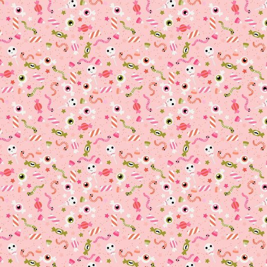 Not Scary- Pink Gooey Sweets: Sold by the 1/2 yard