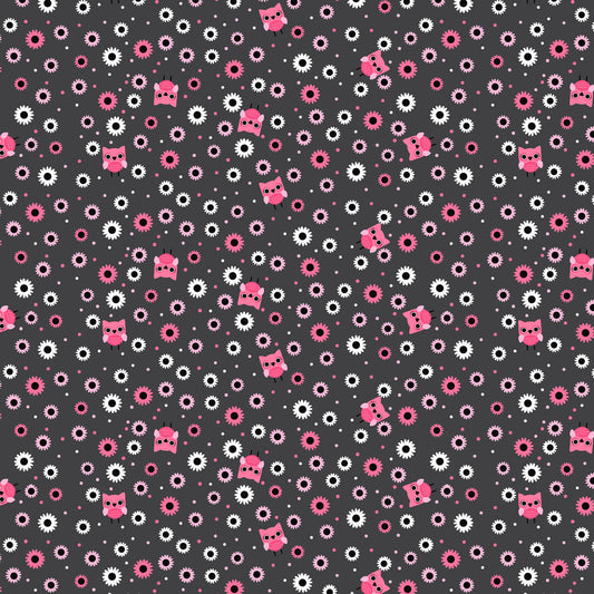 Not Scary- Grey Hootie Hoot: Sold by the 1/2 yard