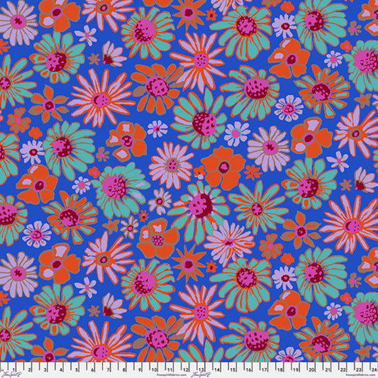 Kaffe Fassett Collective August 2024- Cobalt Bloomers: Sold by the 1/2 yard