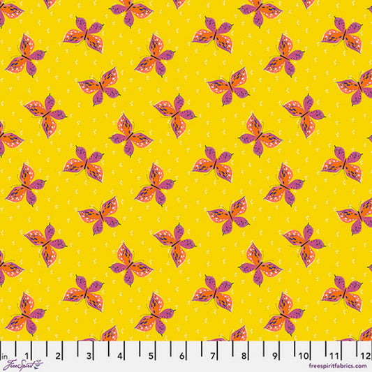 Summer Love- Yellow Flit and Fly: Sold by the 1/2 yard.