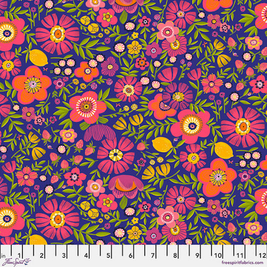 Summer Love- Indigo Summer Blooms: Sold by the 1/2 yard.