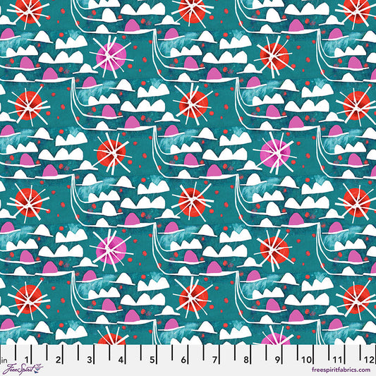 Colori- Teal Waves: Sold by the 1/2 yard