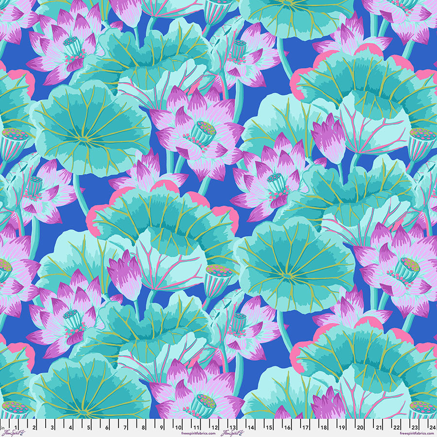Kaffe Fassett Collective August 2025- Turquoise Lake Blossoms: Sold by the 1/2 yard