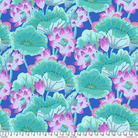 Kaffe Fassett Collective August 2025- Turquoise Lake Blossoms: Sold by the 1/2 yard