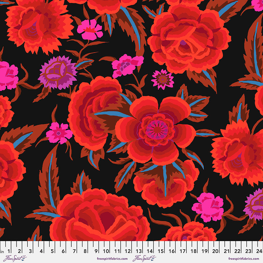 Kaffe Fassett Collective Stash- Red Embroidered Shawl: Sold by the 1/2 yard