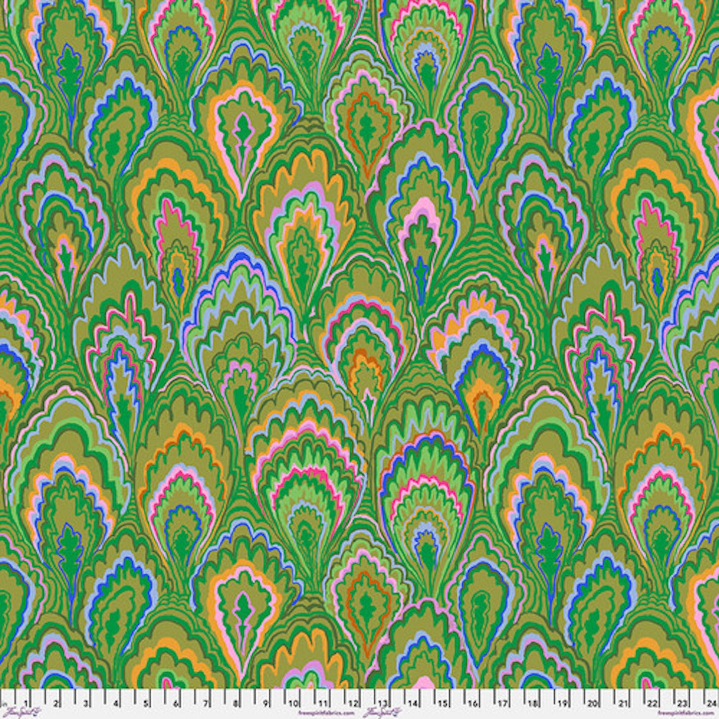 Kaffe Fassett Collective February 2025- Green Marble Scallops: Sold by the 1/2 yard