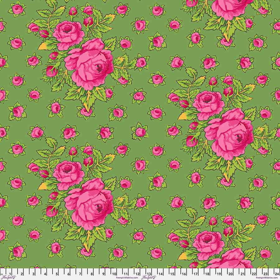 Kaffe Fassett February 2026- Green Rosie: Sold by the 1/2 yard