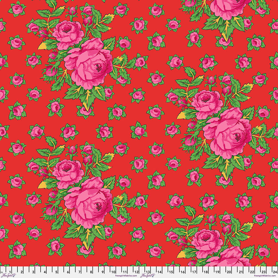 Kaffe Fassett February 2026- Red Rosie: Sold by the 1/2 yard