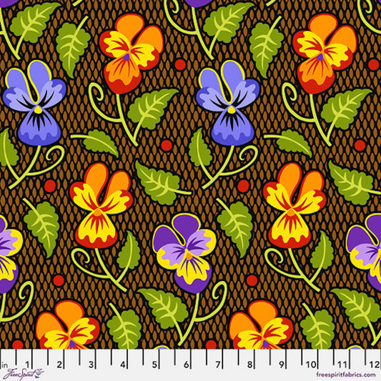 Gloriosa Garden- Brown Johnny Jump Ups: Sold by the 1/2 Yard
