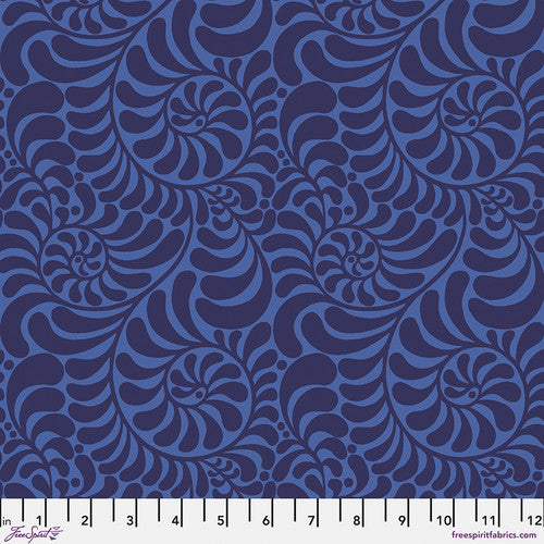 Flower Dance- Indigo Curlique: Sold by the 1/2 yard PREORDER