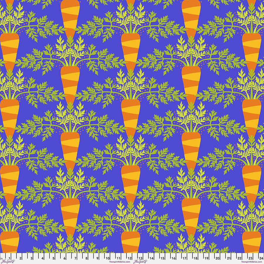 Vegetable Patch- Blue Carrot: Sold by the 1/2 yard